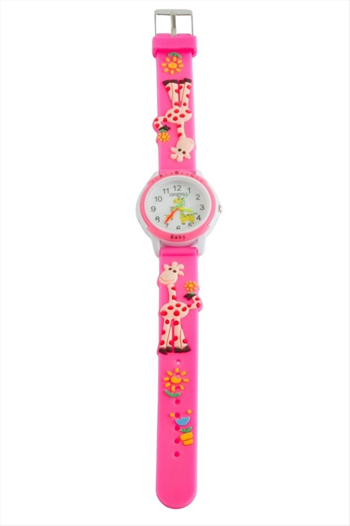 Zurafa Kabartma Çocuk Kol Saat - Pembe