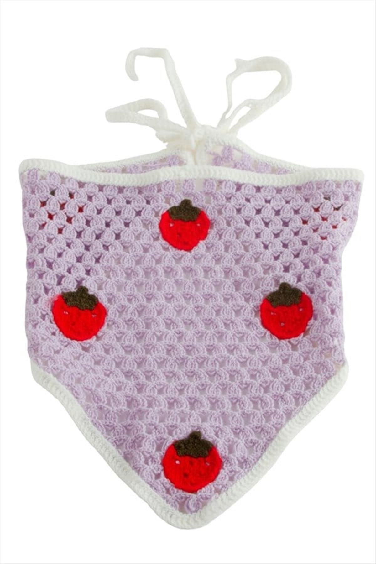 Çilek Örme Bohem Bandana - Lila