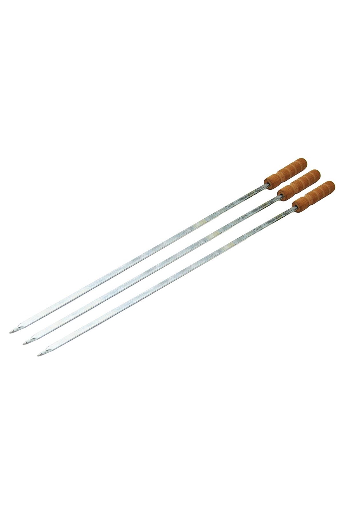 Ahşap Saplı Tavuk Şişi - Dar Yassı - Metal - 50 cm