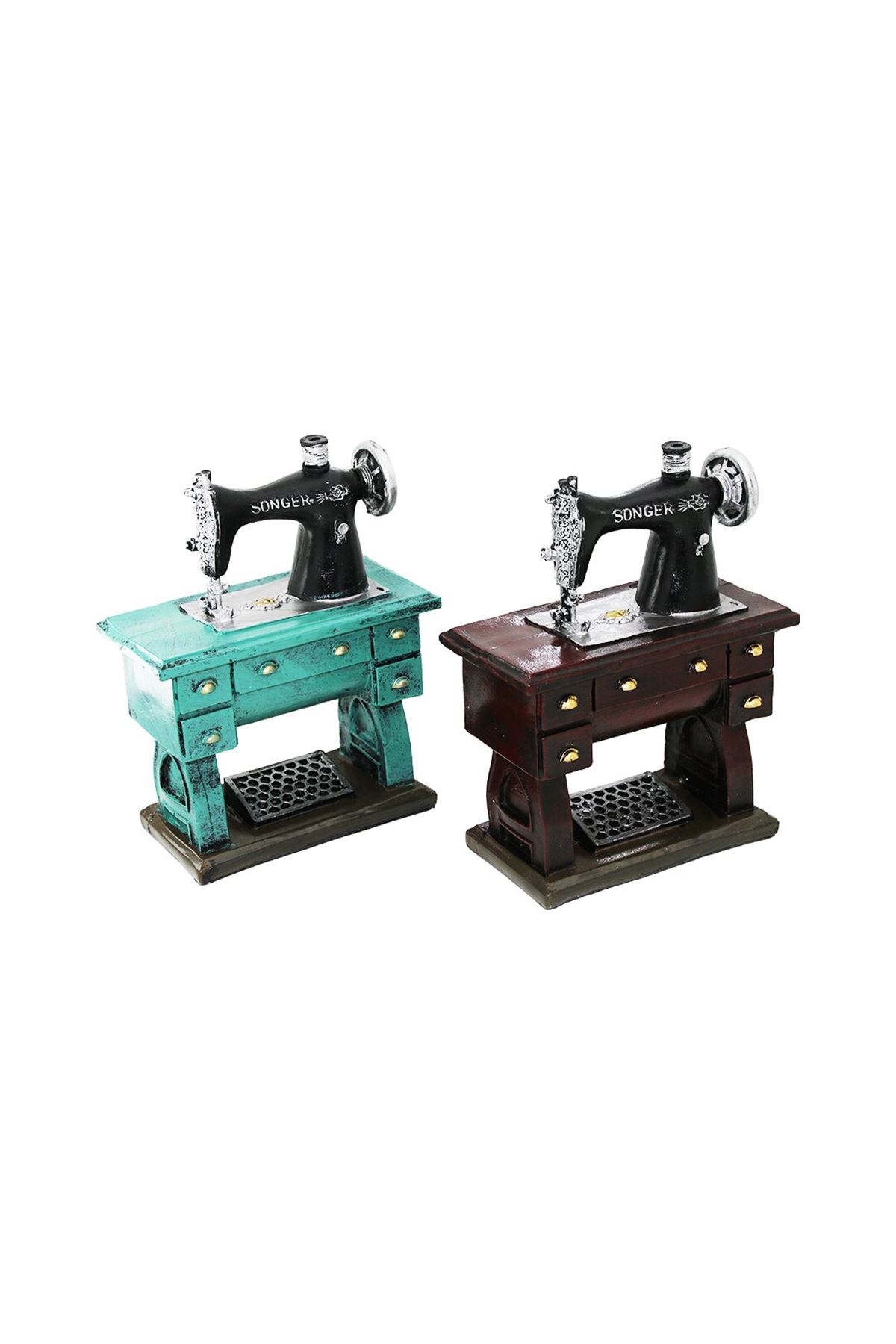 Dikiş Makinesi Tasarımlı Vintage Dekoratif Biblo - Tasarım Kumbara - Reçine Malzeme