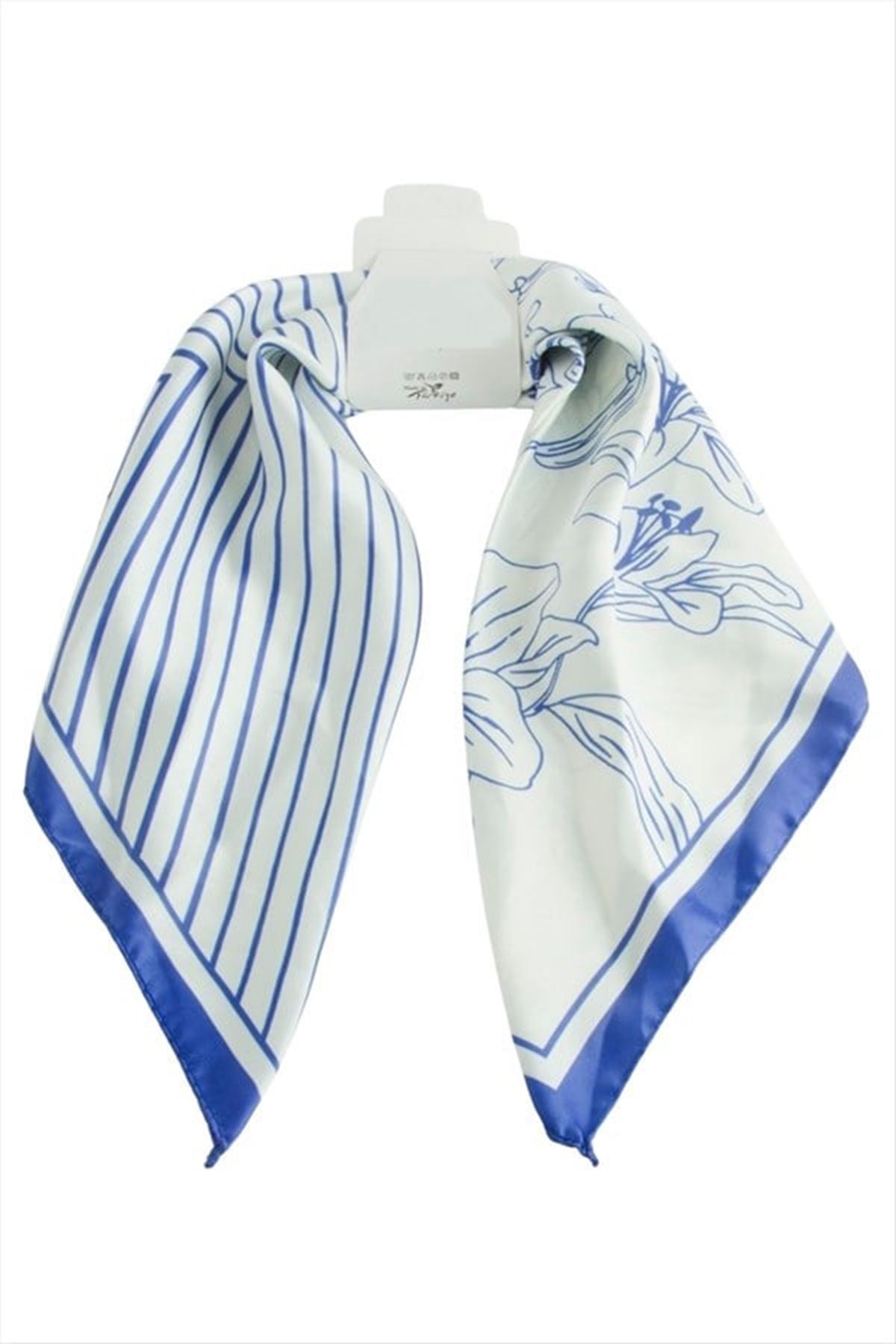 Çiçek Zr Saten Fular 50*50 cm - Mavi