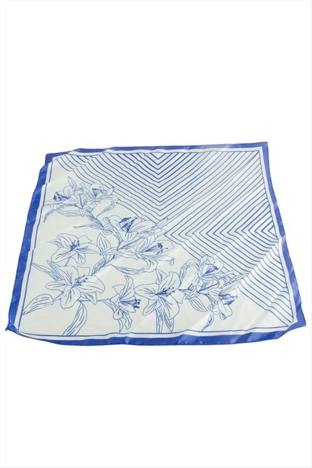 Çiçek Zr Saten Fular 50*50 cm - Mavi