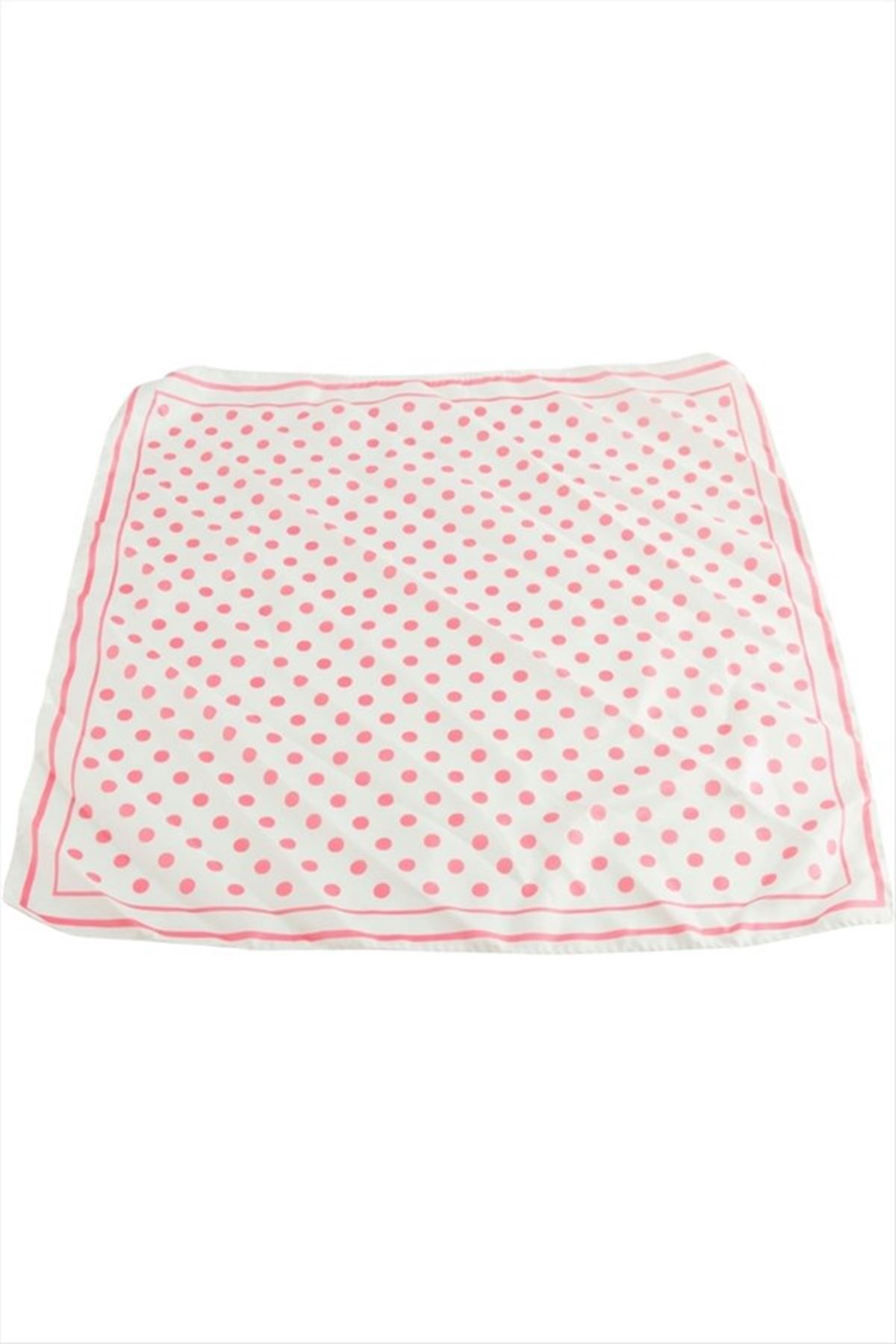 Benekli Desenli Zr Saten Fular 50*50 cm - Pembe