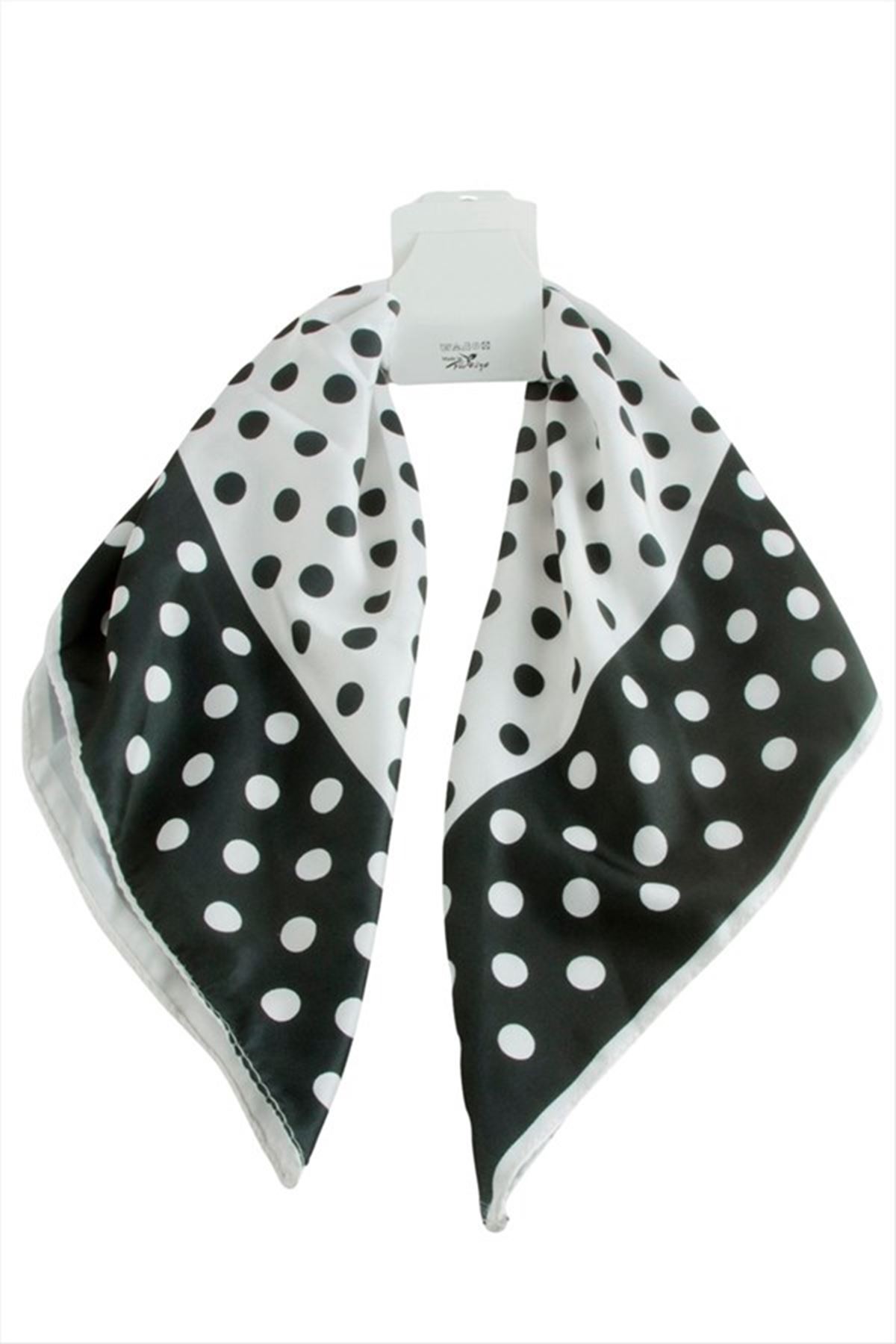 Benekli Desenli Zr Saten Fular 50*50 cm - Siyah