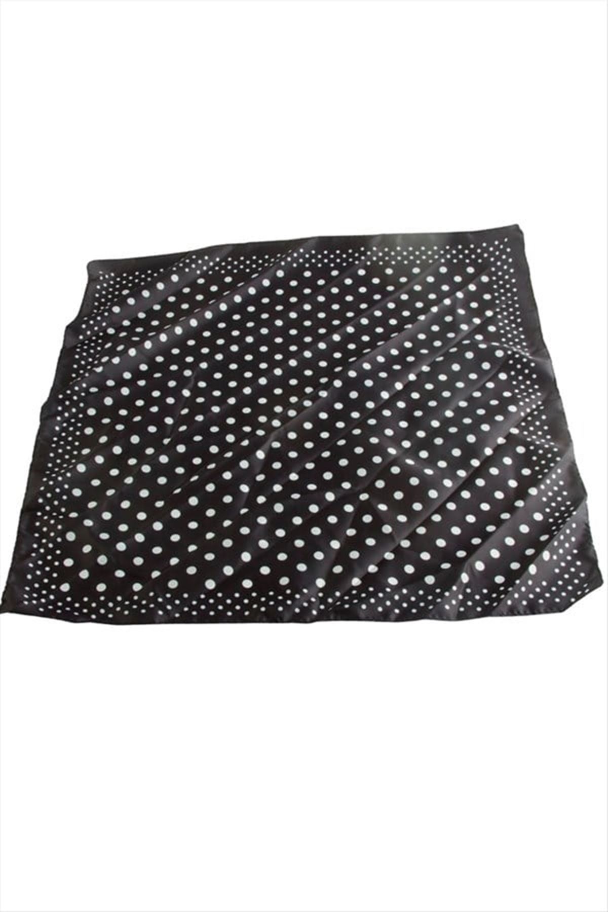 Benekli Zr Saten Fular 50*50 cm - Siyah