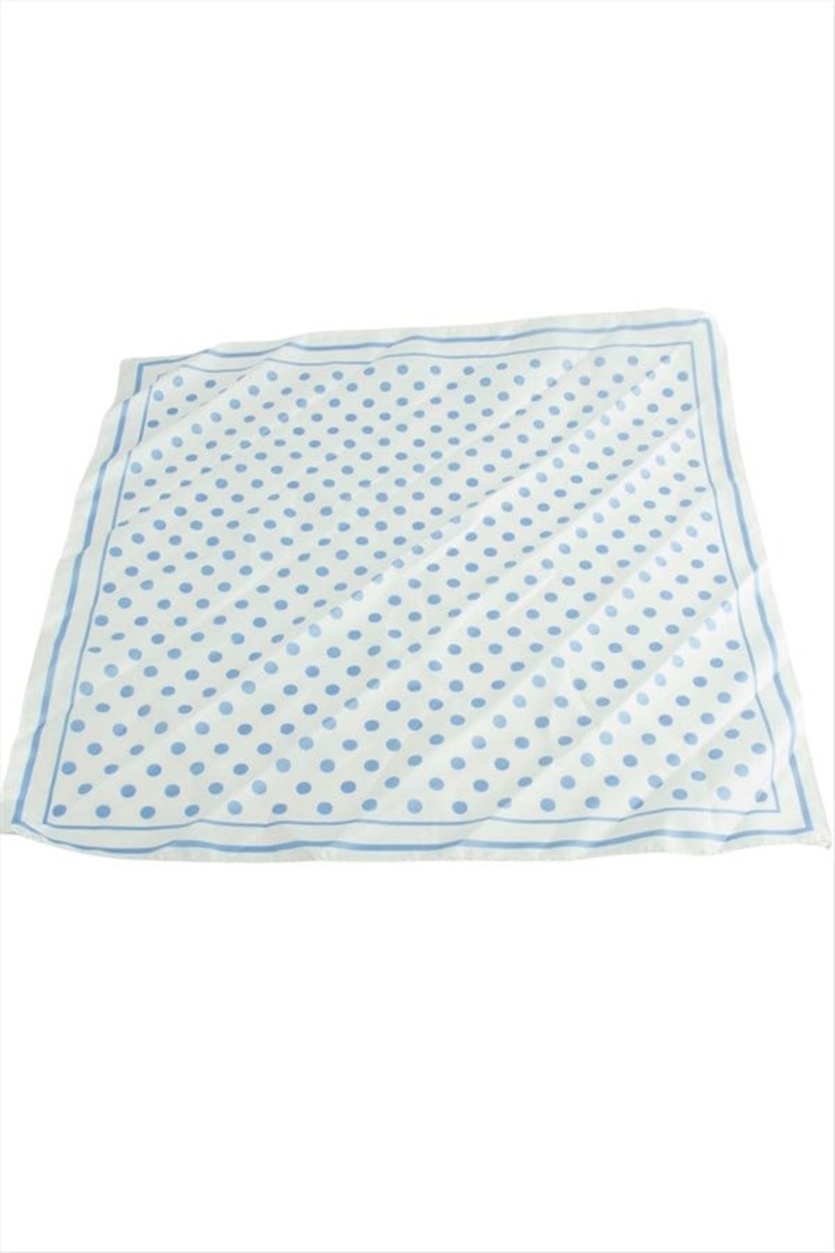 Benek Desenli Zr Saten Fular 50*50 cm - Açık Mavi