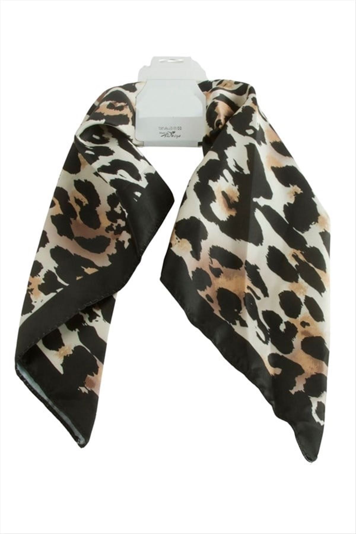 Leopar Desenli Zr Saten Fular 50*50 cm - Kahverengi