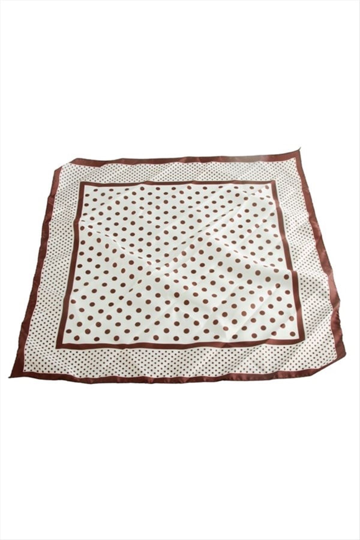 Benek Desenli Zr Saten Fular 50*50 cm - Kahverengi