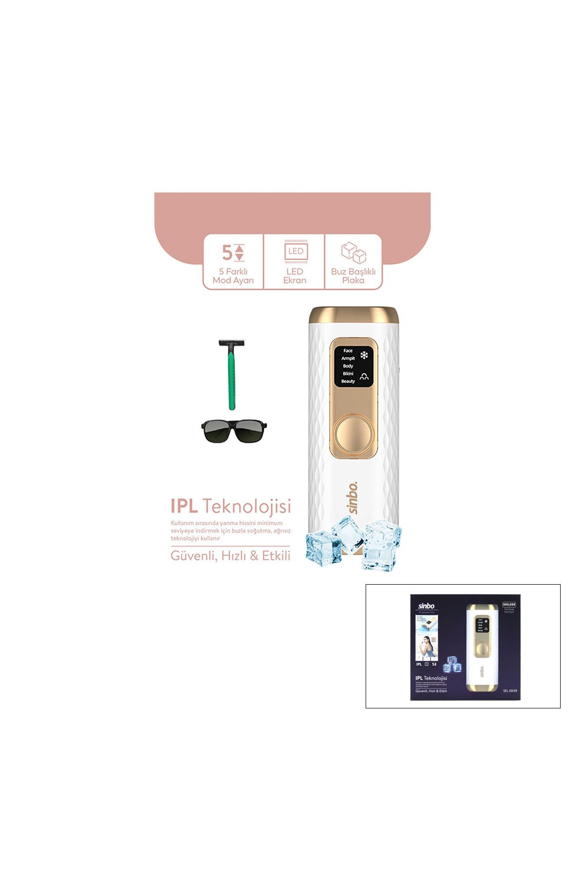 Sinbo IPL Buz Lazer Epilasyon Cihazı - 5 Farklı Mod - Tüm Vücut Uyumlu