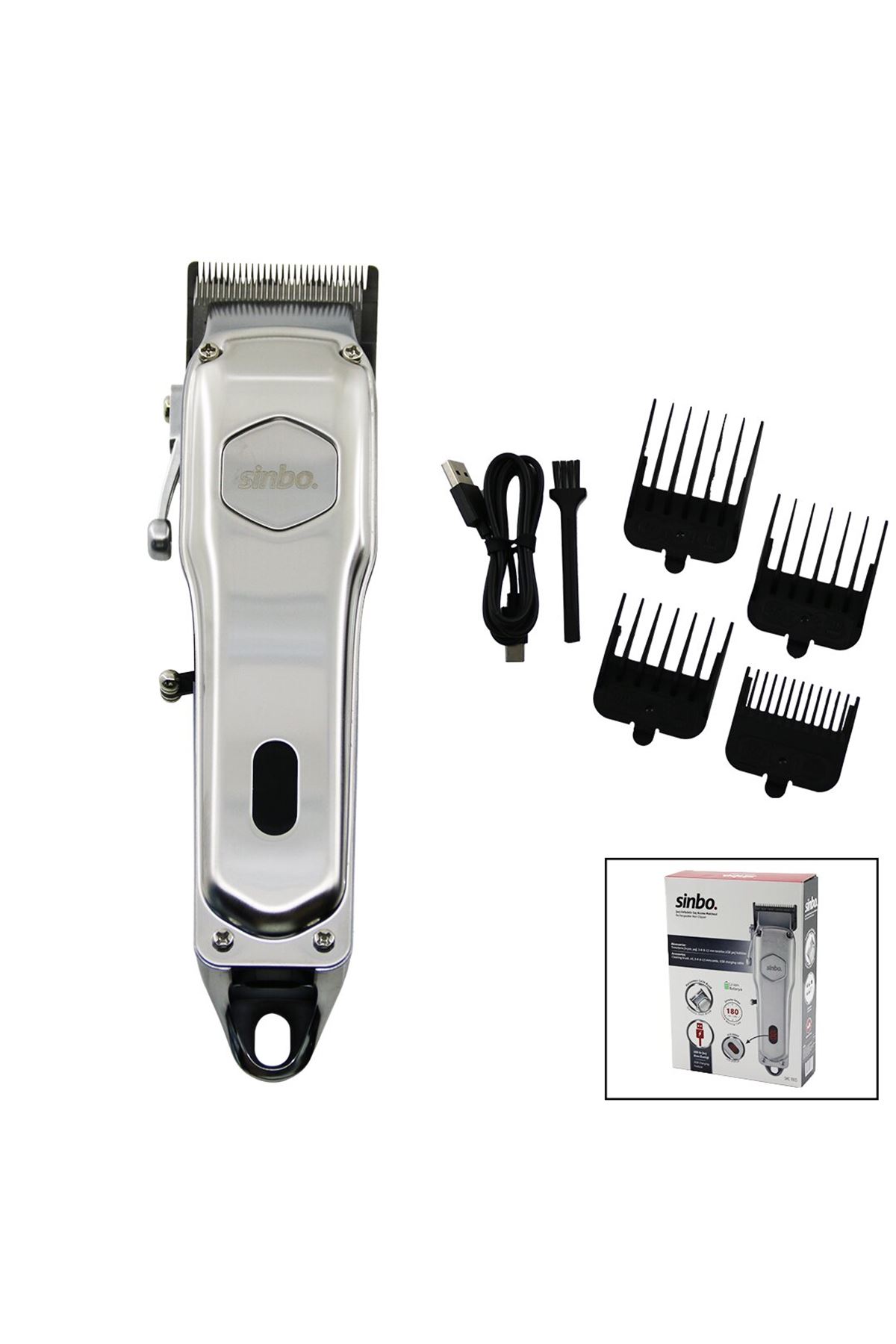 Sinbo Tıraş Makinesi - USB Şarjlı - Çelik Gövde - Kollu Tarak Ayarı
