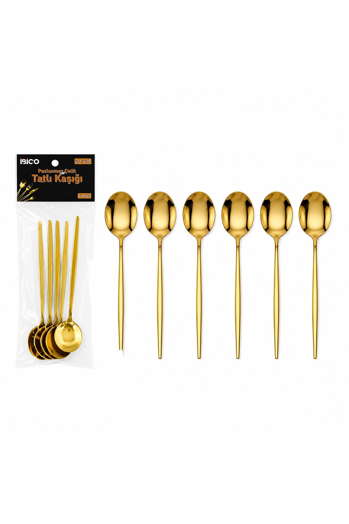 6 Parça Tatlı Kaşığı Seti - Gold Renk - Paslanmaz Çelik