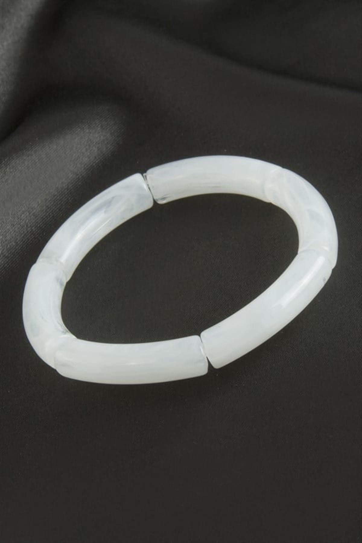 Zr Model Silindir Plastik Bileklik - Beyaz