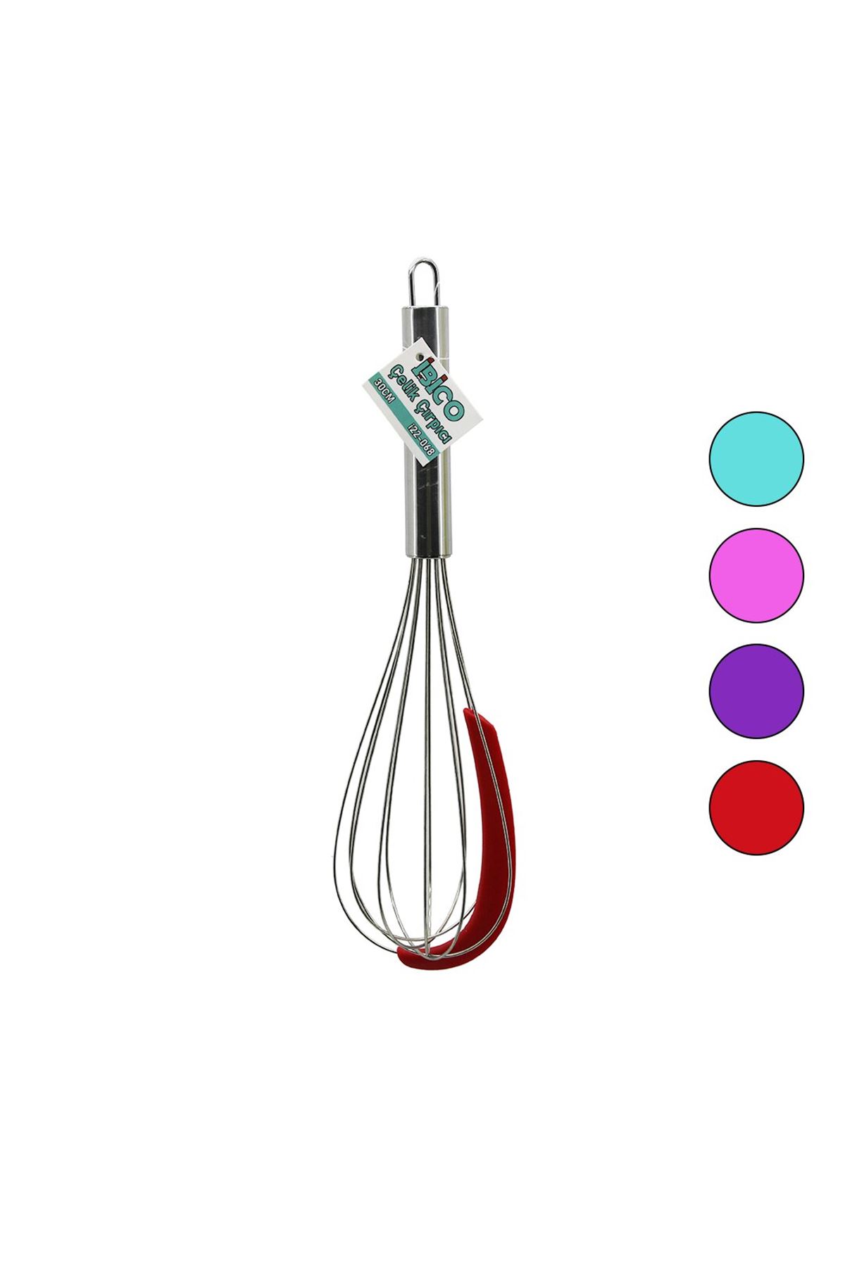 Krom Saplı Çelik Metal Çırpıcı - Renkli Silikon Kazıyıcılı - 30 cm