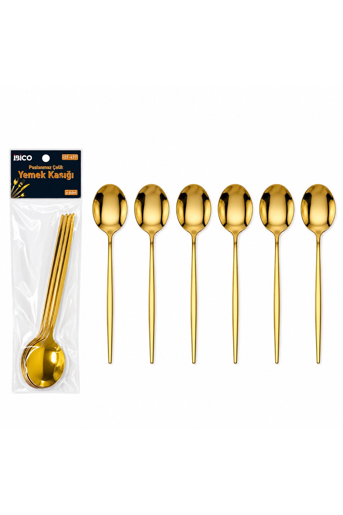 6 Parça Yemek Kaşığı Seti - Gold Renk - Paslanmaz Çelik