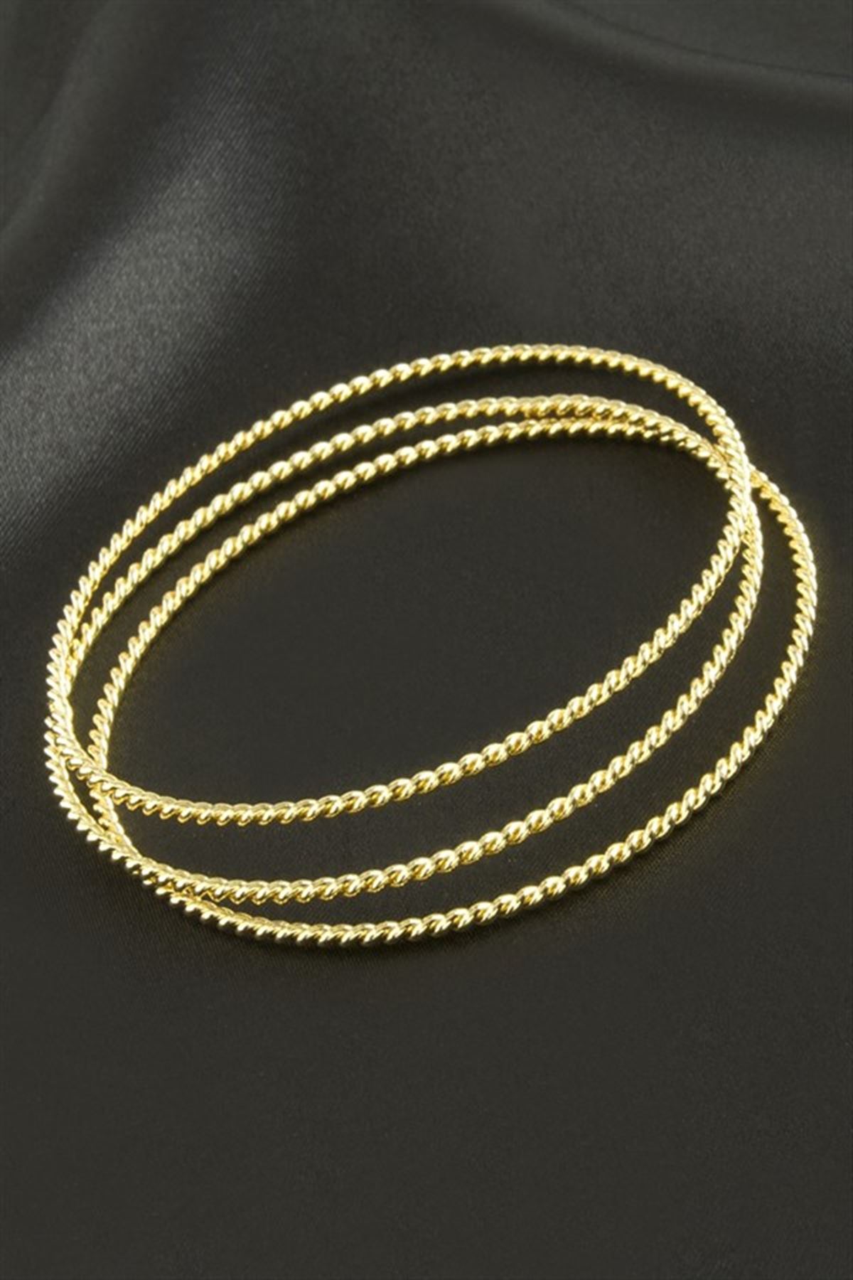 3 Adet Burgulu Lüks Çelik Bilezik 62 mm - Sarı
