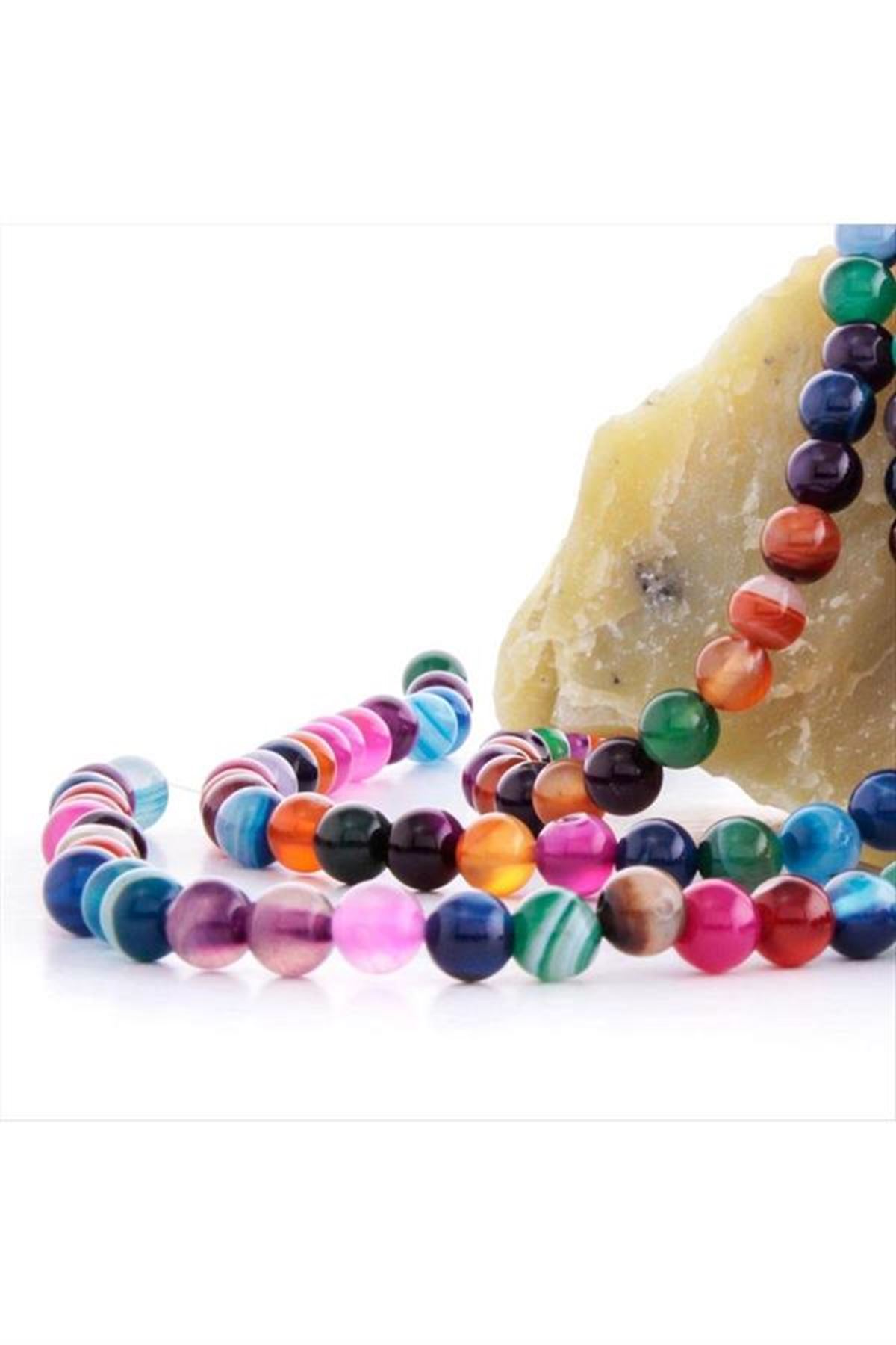 8 mm Damarlı Karışık Akik Taşı - Karışık Renk 1