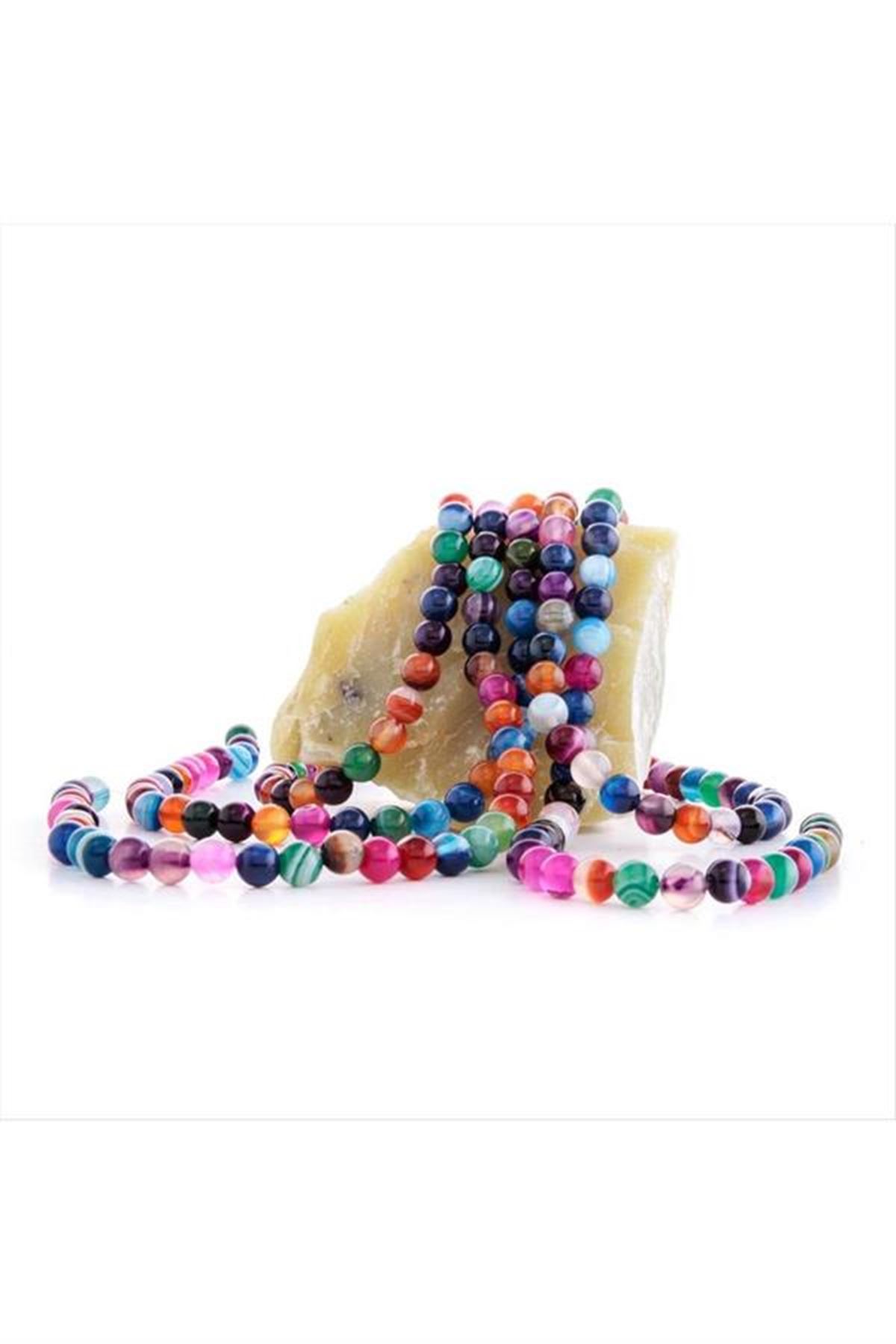 8 mm Damarlı Karışık Akik Taşı - Karışık Renk 1