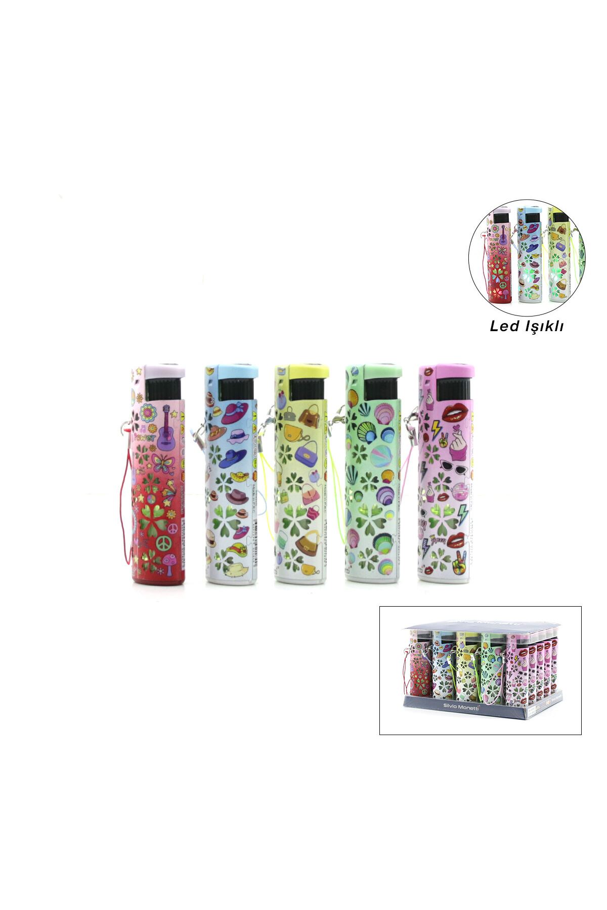 LED Işıklı Rüzgar Çakmağı - Karışık Desenli - İpli