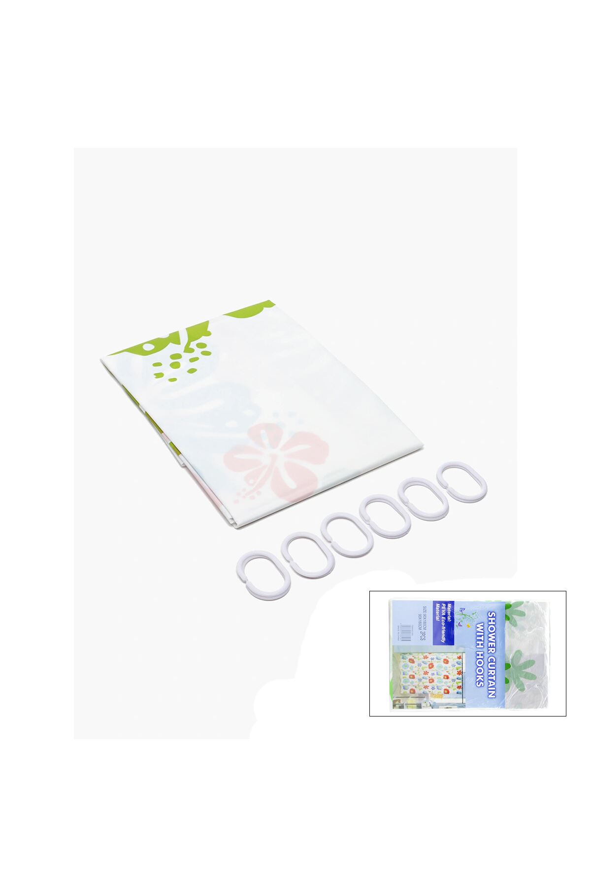 PVC Duş Perdesi - Çift Kanatlı - 12 Halkalı - 90x180 cm