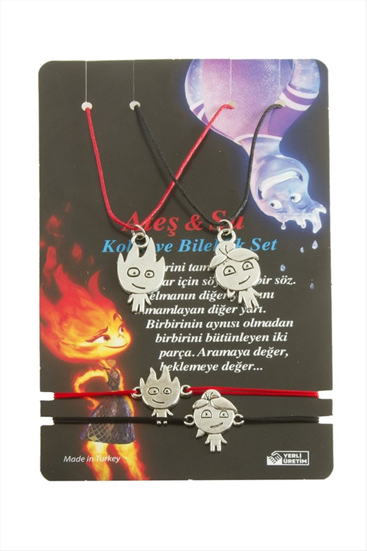 Ateş Su İp Set Kolye - Siyah