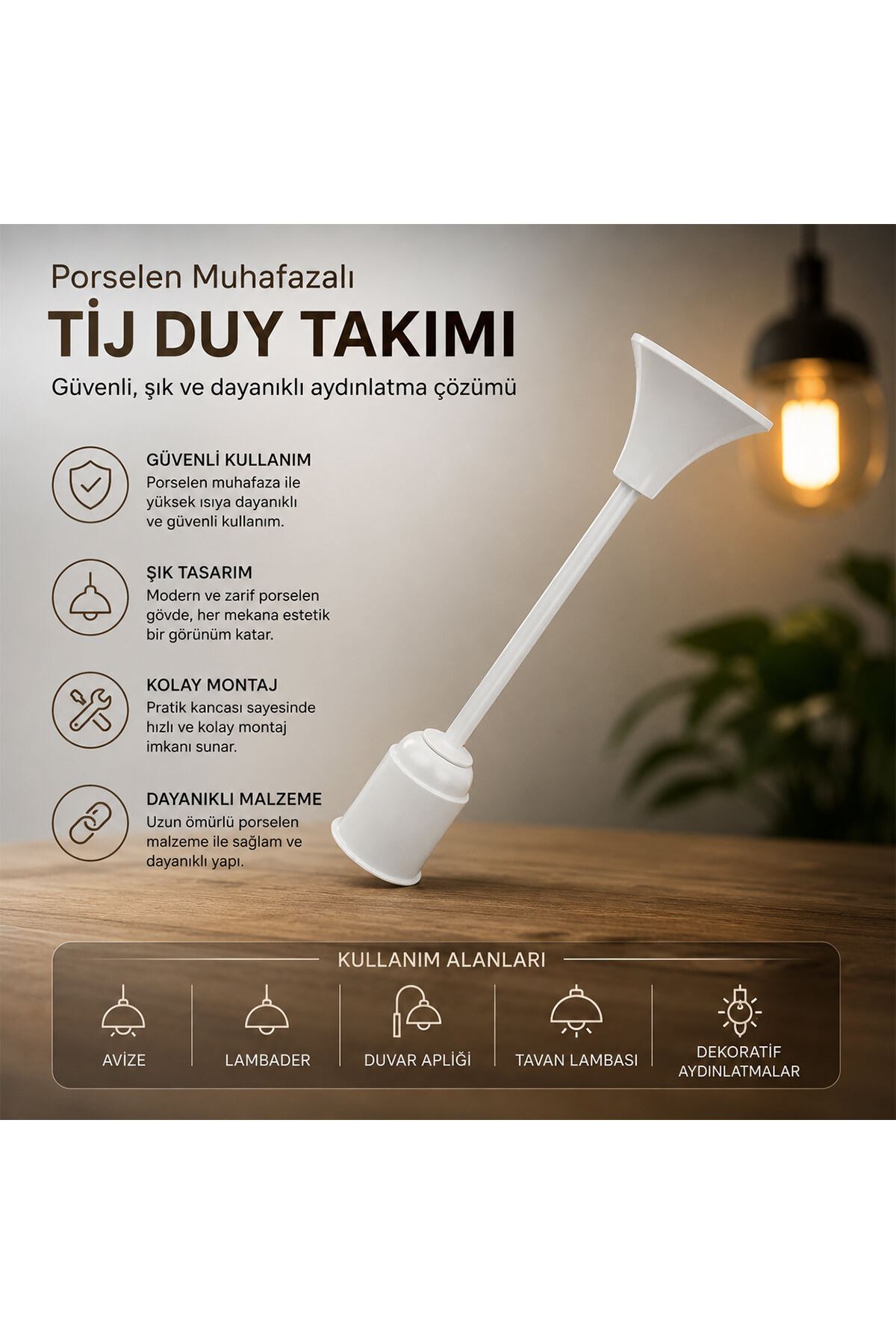 Tij Duy Takımı - E27 Uyumlu - Porselen Muhafazalı