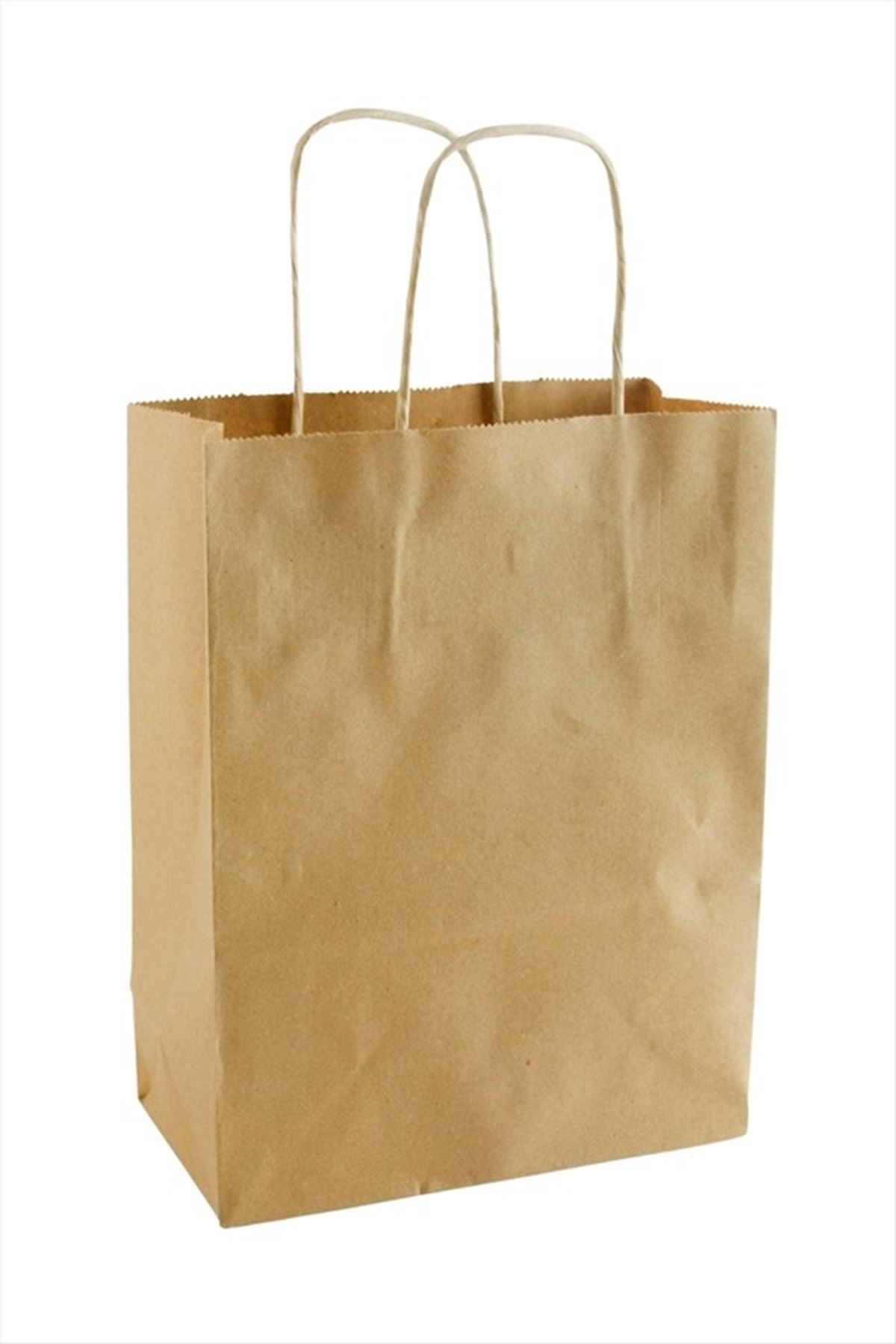 8*15*20 cm Kraft Büküm Saplı Kağıt Poşet 1 Adet - Kahverengi