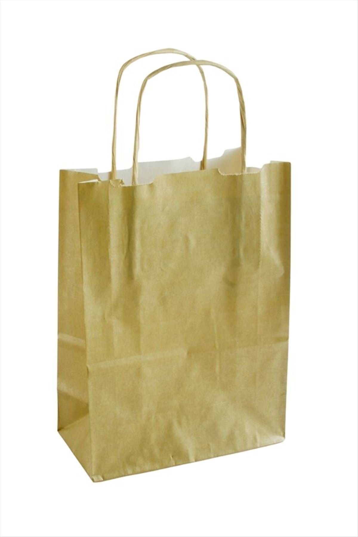8*15*20 cm Büküm Saplı Kağıt Poşet 1 Adet  - Sarı