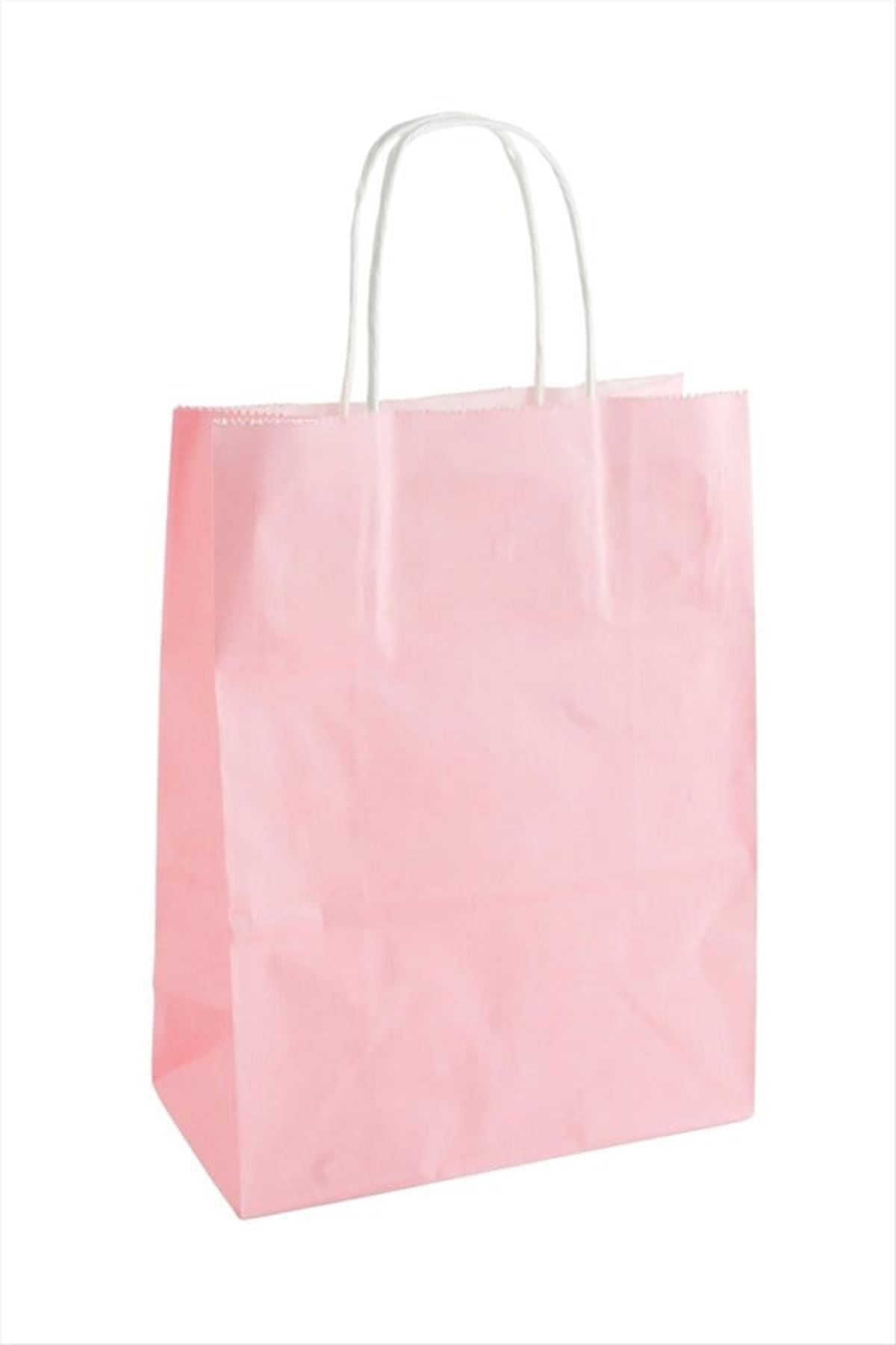 8*18*24 cm Büküm Saplı Kağıt Poşet 1 Adet - Pembe