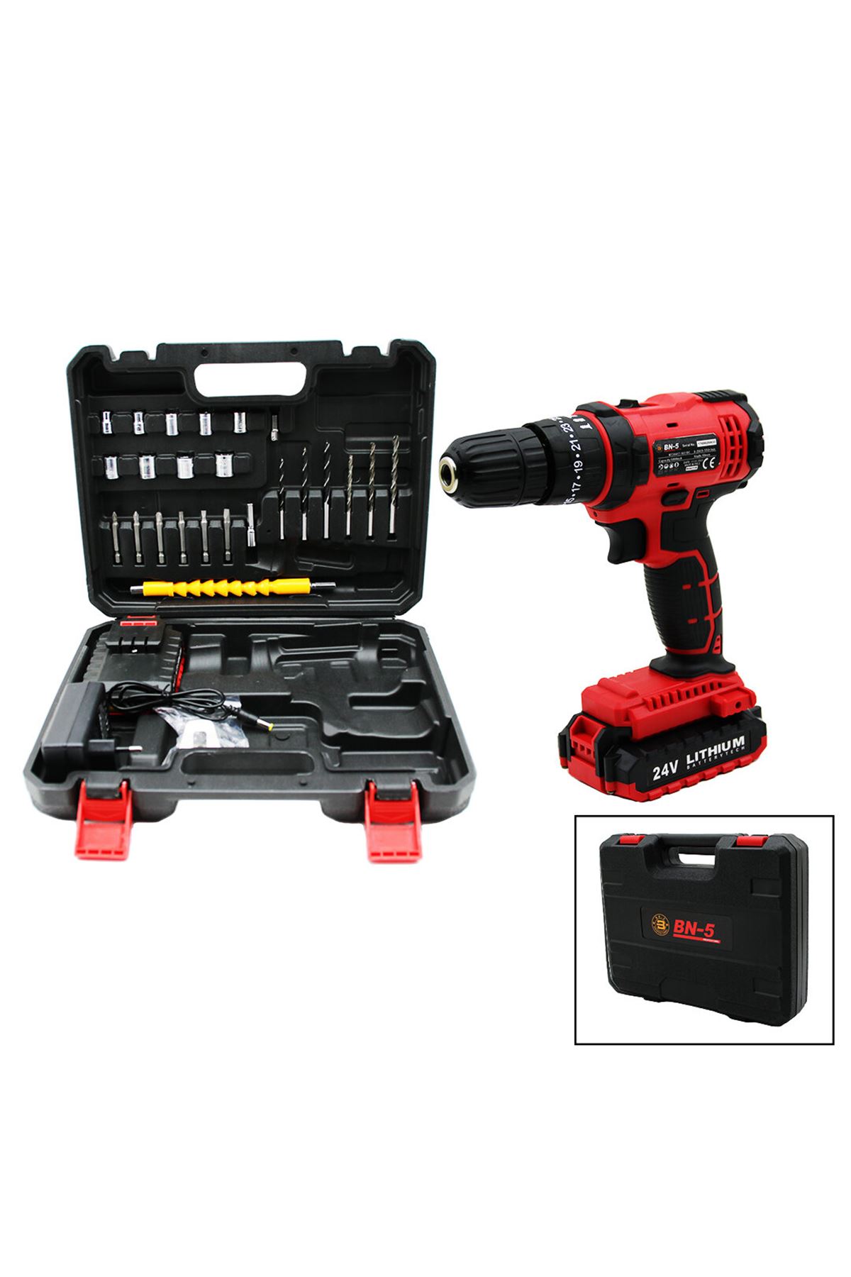 Kırmızı Renk Şarjlı Matkap Seti - 1350 RPM - Çantalı - 24W
