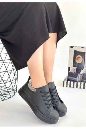 Sofio Siyah Cilt Bağcıklı Spor Ayakkabı