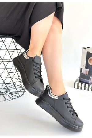 Sofio Siyah Cilt Bağcıklı Spor Ayakkabı