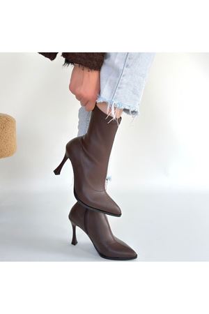 Orjen Kahverengi Cilt Streç Topuklu Bot