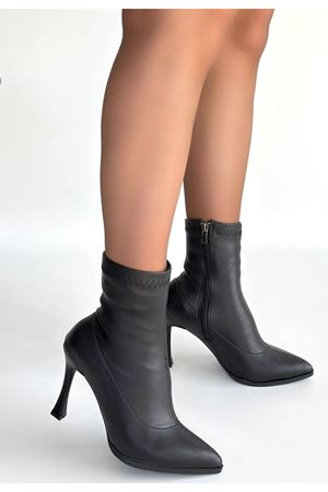 Orjen Siyah Cilt Streç Topuklu Bot