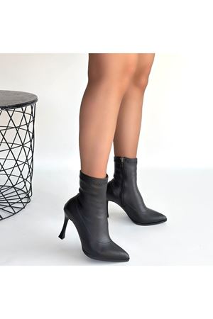 Orjen Siyah Cilt Streç Topuklu Bot