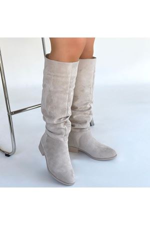 Winda Bej Süet Körüklü Çizme