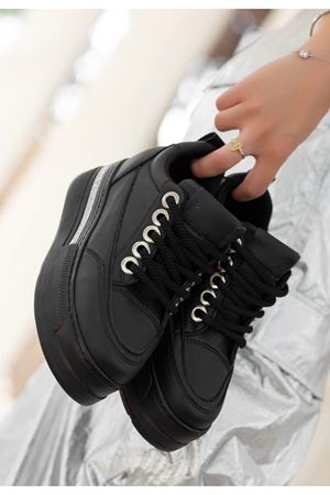 Lulu Siyah Cilt Bağcıklı Spor Ayakkabı