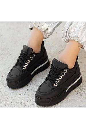 Lulu Siyah Cilt Bağcıklı Spor Ayakkabı