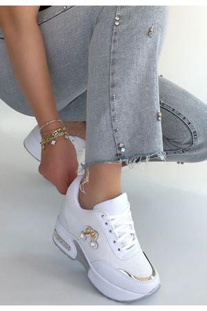 Wody Beyaz Cilt Simli Bağcıklı Spor Ayakkabı