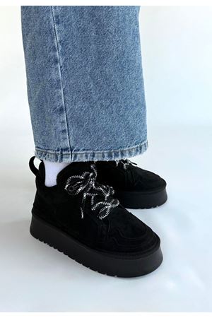 Muden Siyah Süet Bağcıklı Bot