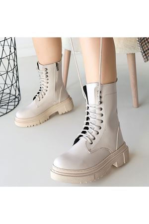 Caxa Bej Cilt Bağcıklı Bot