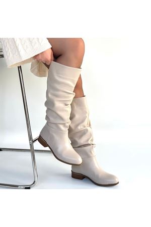 Winda Bej Cilt Körüklü Çizme