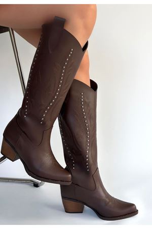 Meof Acı Kahve Cilt Topuklu Çizme