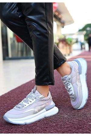 Aleh Gri Cilt Bağcıklı Spor Ayakkabı