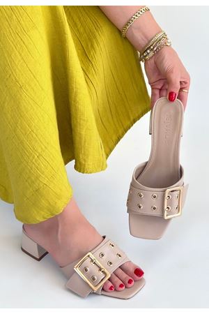 Ciey Bej Cilt Topuklu Terlik