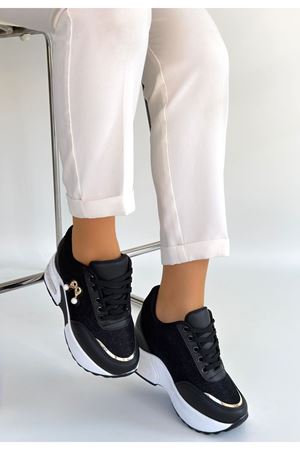 Wody Siyah Cilt Simli Bağcıklı Spor Ayakkabı