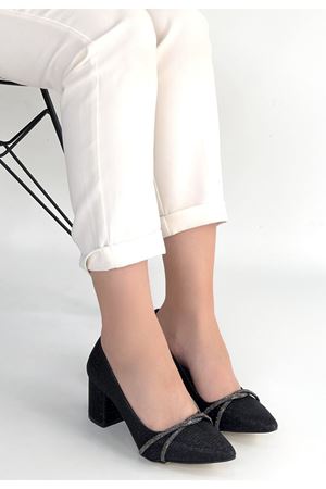 Rewin Siyah Simli Cilt Topuklu Ayakkabı