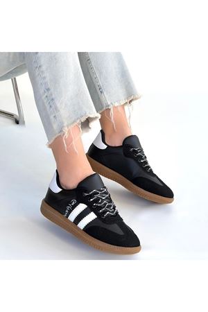 Zerti Siyah Cilt Bağcıklı Spor Ayakkabı