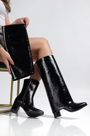 Wila Siyah Parlak Topuklu Tak Çıkar Çizme