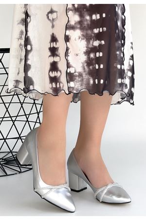 Rewin Gümüş Cilt Topuklu Ayakkabı