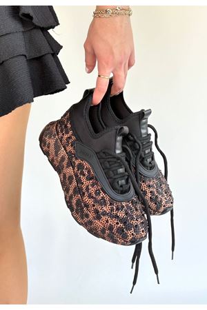 Rimay Kahverengi Leopar Boncuk İşlemeli Spor Ayakkabı